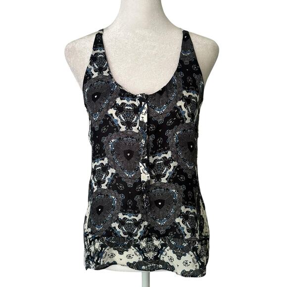 A.L.C. black, white & blue silk button front tank top size S - Picture 1 of 12